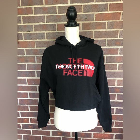 NWT The North Face Hoodie Cropped Black Red Logo Relaxed Fit Sweatshirt XS - Picture 2 of 8